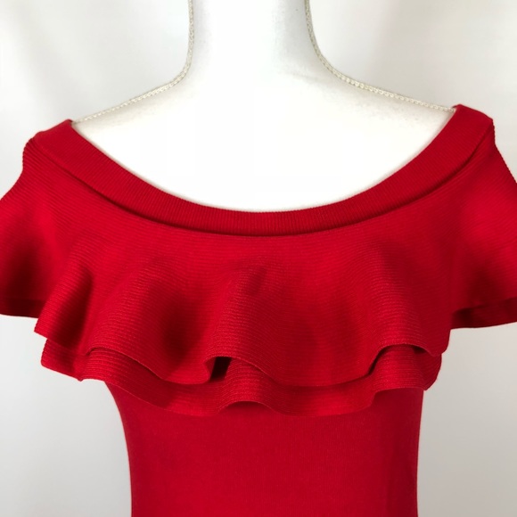 NWT John + Jenn Off Shoulder Red Sheath Dress MED - Picture 5 of 7